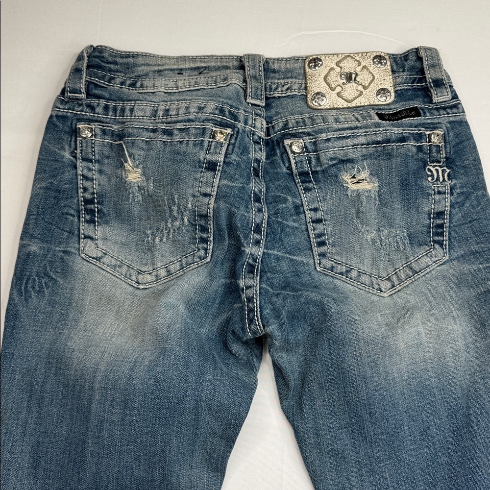 Miss Me size 28 jeans JE8412BL signature bootcut distressed sparkly rhinestones - Picture 7 of 10